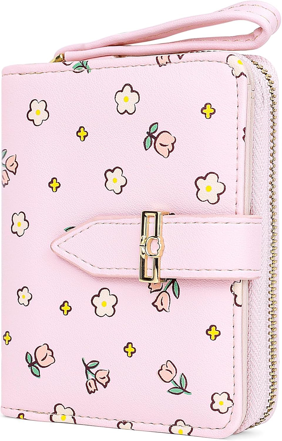 Busnos Women's Wallet Small Wallets for Women Cute Ladies Wallets Pink Bifold Flower Wallet Womens With Zipper Women's Coin Pocket Purses with Card Holder for Women