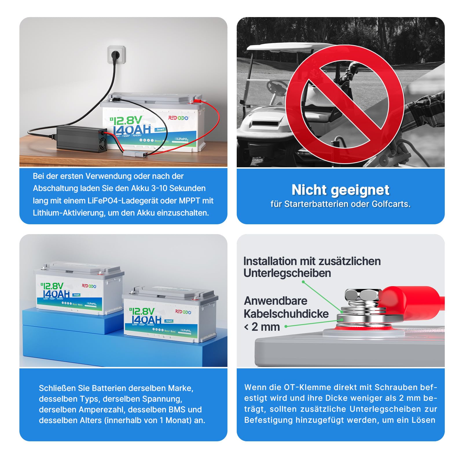 Redodo 12V 140Ah H190 Bluetooth Untersitz-LiFePO4 Batterie mit 189mm Höhe, 1792Wh Tiefzyklus Lithium Batterie mit 150A Smart BMS, Niedrigtemperaturschutz, Perfekte Ersatzbatterie für Wohnmobil, RV