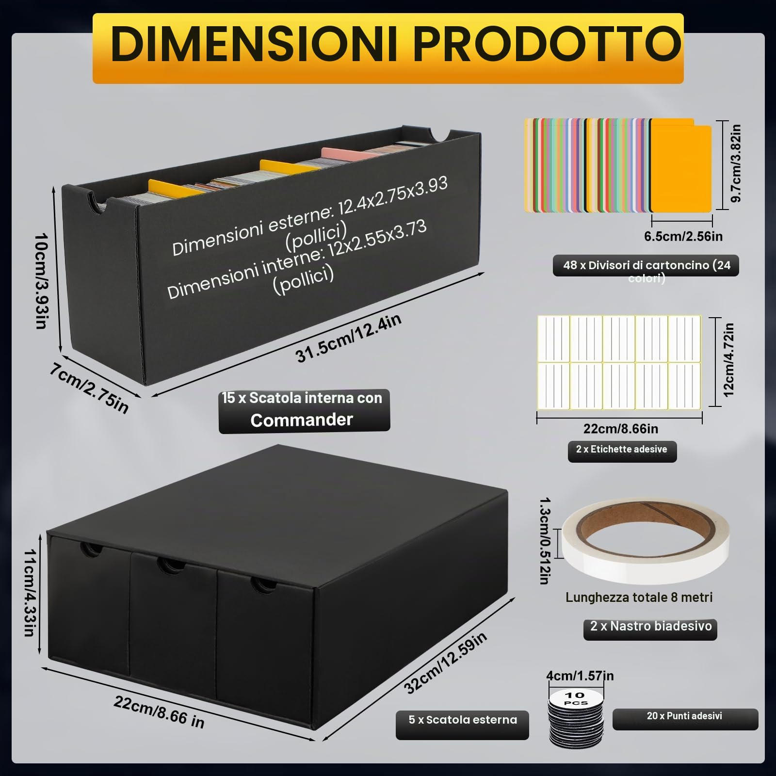 HIMOMO Scatola Porta Carte per 14000+ Carte, Box Porta Mazzo per Carte MTG con 60 Divisori Etichette e Nastro Adesivo, Trading Card Box, Porta Carte per TCG, MTG, PTCG Carte (per 14000+ Carte)
