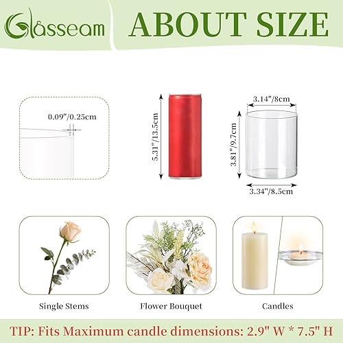 Miniatura 2 de Glasseam Jarrones cilíndricos de vidrio para centros de mesa, juego de 12 jarrones de flores transparentes pequeños, decoración moderna de jarrones