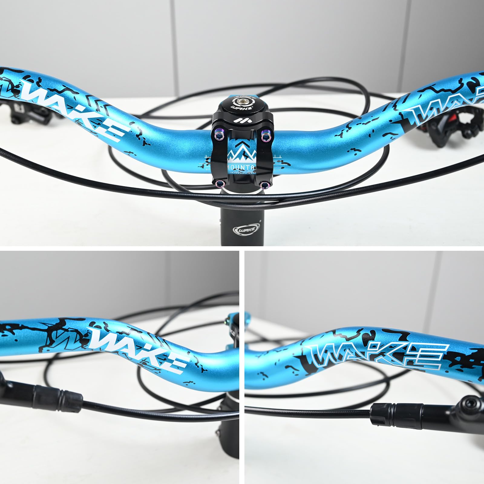 WAKE Guidon de Vélo 31,8mm*780mm Extra Long et Large Guidon Cintre VTT Alliage d'aluminium 55mm Riser Guidon de Vélo pour de Route (Bleu)
