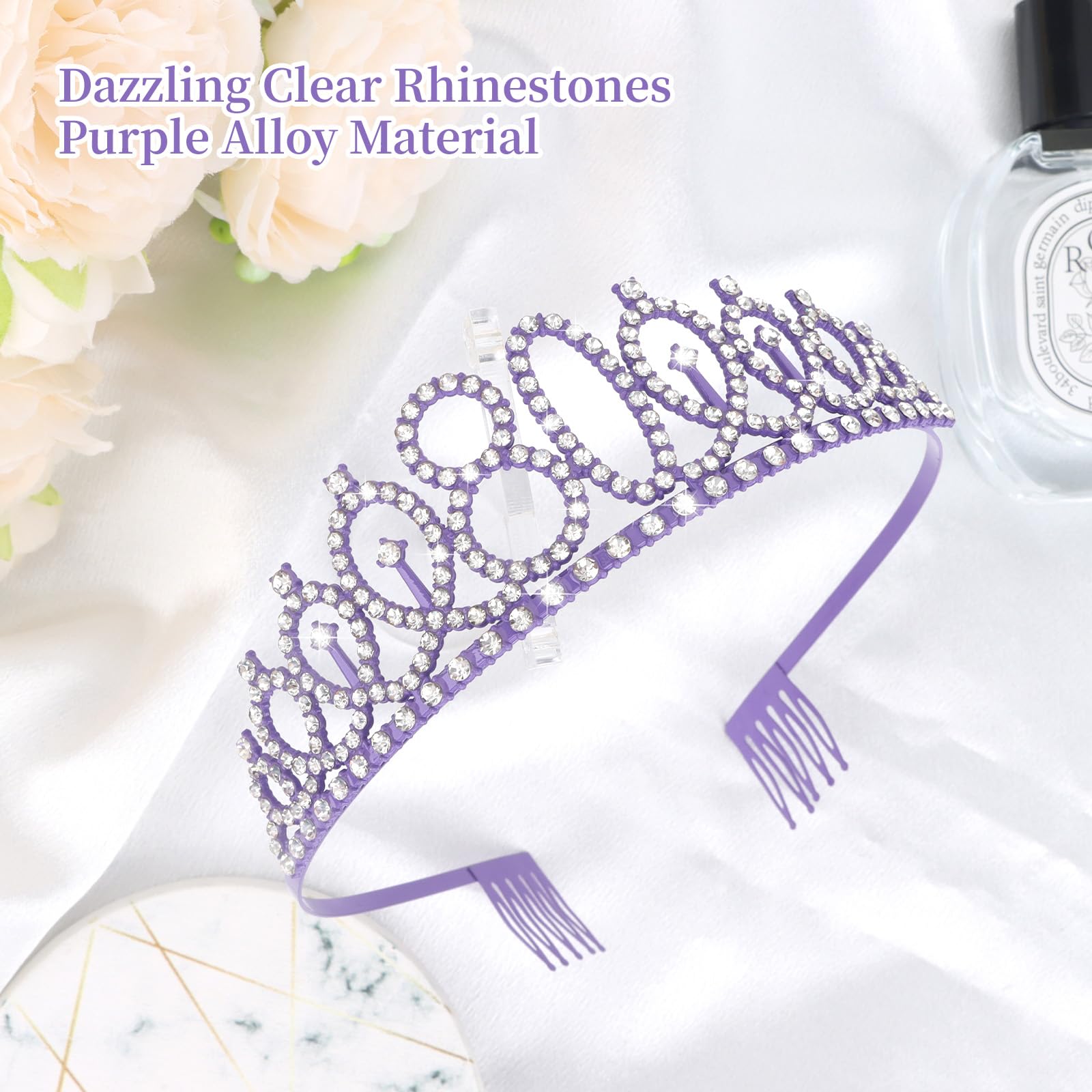 CIEHER 80th Birthday Crown + Sash, Purple 80th Birthday Decorations for Women, Fabulous Party Supplies