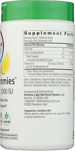 Miniatura 6 de Rainbow Light vitamina D3 1000 I U Sunny Gummies Limón 100 unidades