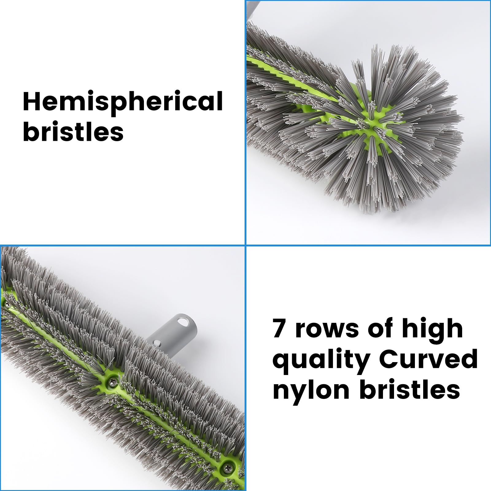 LALAGO Brosse Piscine Ronde, Tête de Brosse de Piscine avec Perche Amovible, avec Les Poils Hémisphériques, Brosses à Récurer pour Mur et Carrelage, Brosses pour Salles (avec Perche)