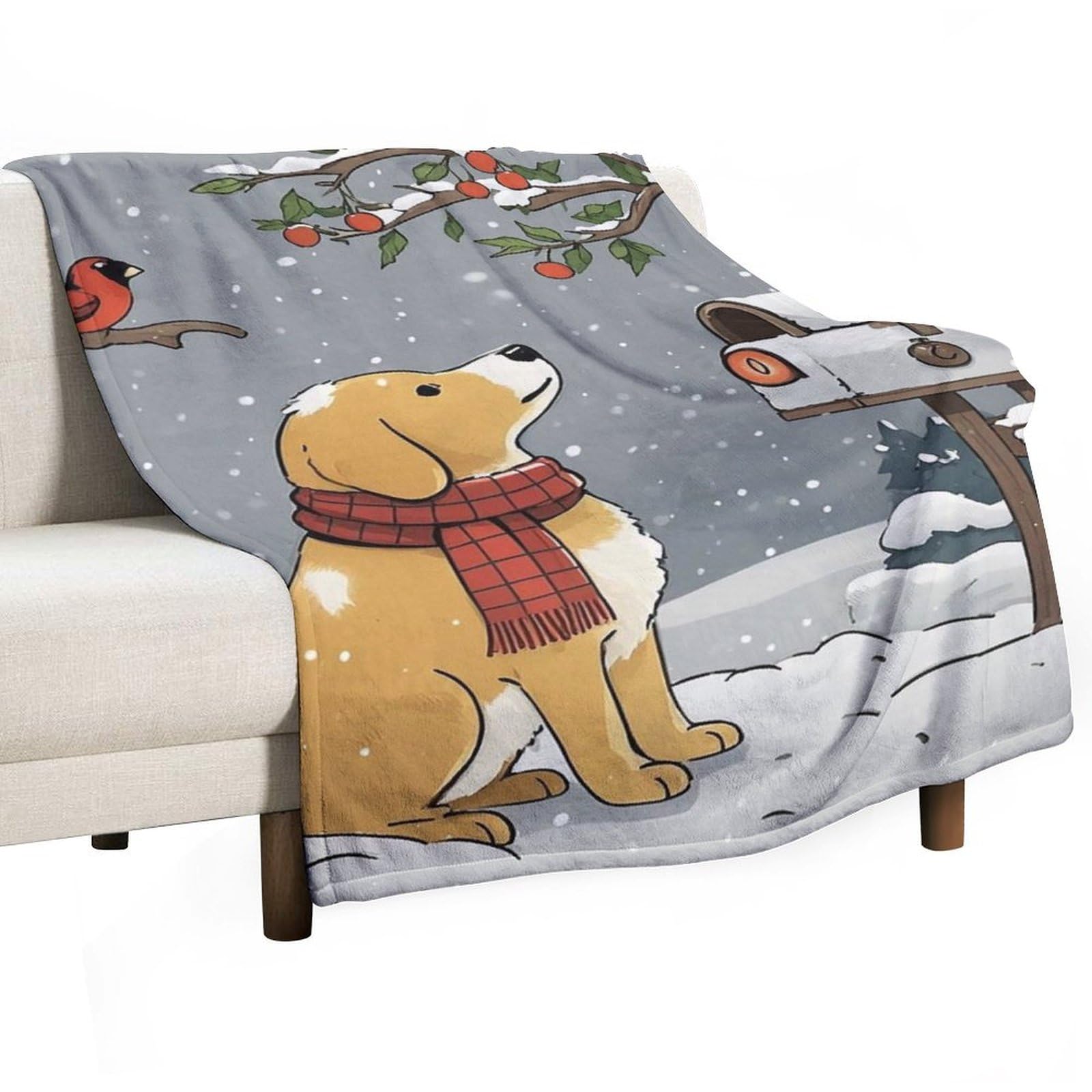 Couverture flanelle chien motif flocons 100x150 cm pour lit