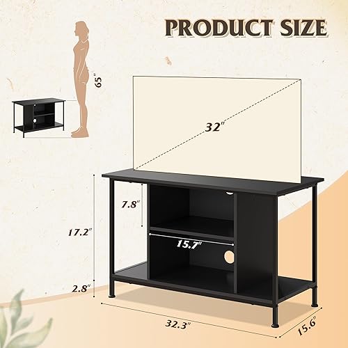 Miniatura 3 de WLIVE Soporte de TV para TV de 32 pulgadas, centro de entretenimiento de TV pequeño con gabinete de almacenamiento, soportes de TV industriales para