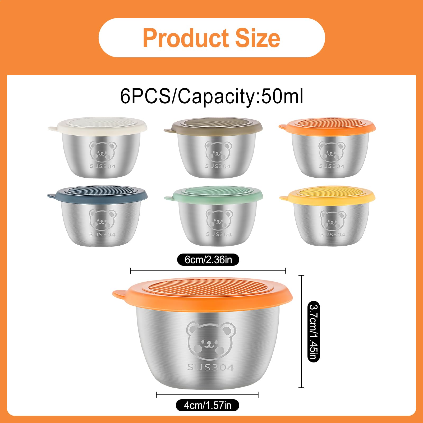 Contenitori per condimenti per insalata, in acciaio inox, con coperchio in silicone, piccoli contenitori per spezie in acciaio inox da 50 ml, contenitori per alimenti riutilizzabili, mini bottiglie