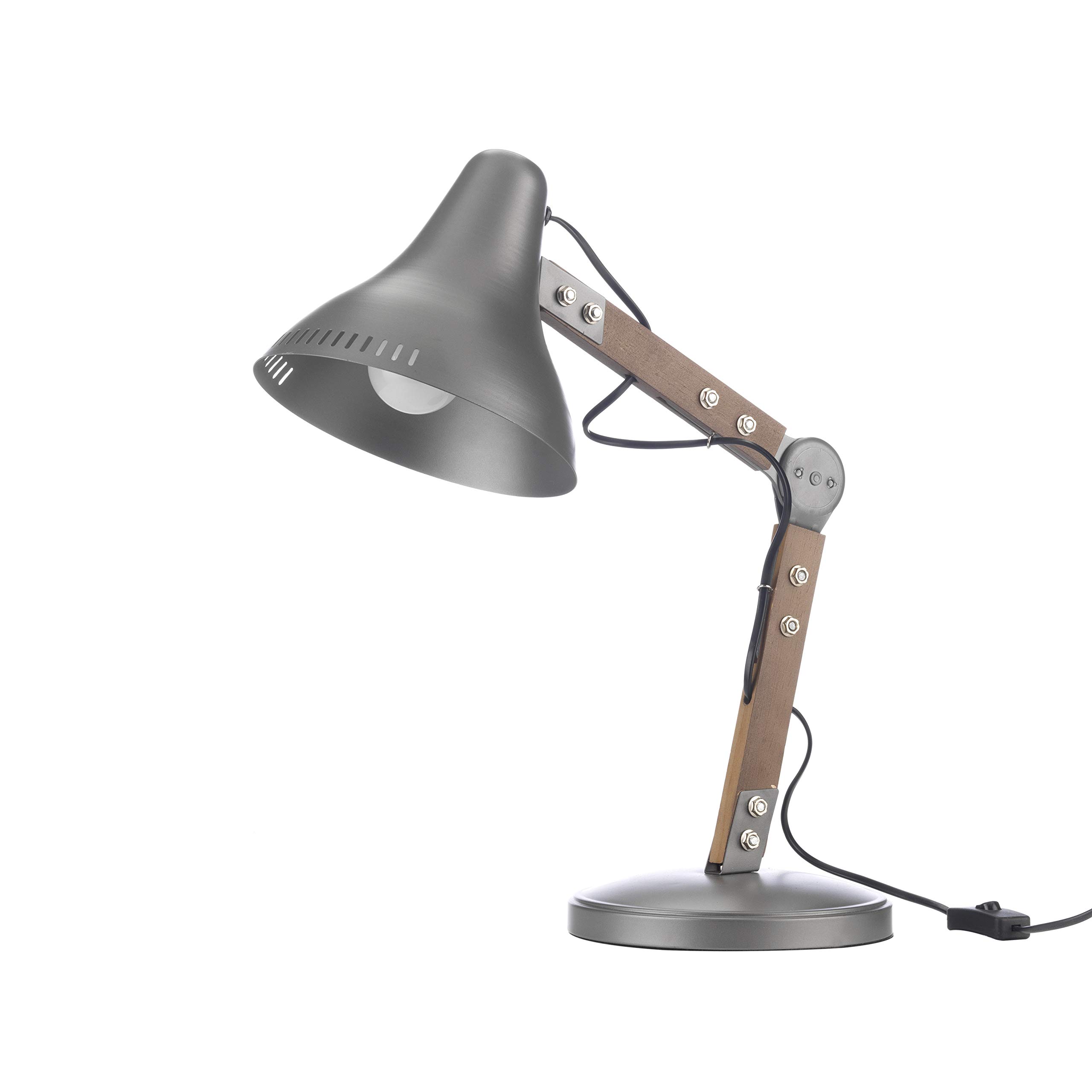 ONLI Lámpara de mesa estilo industrial ajustable de madera y metal gris