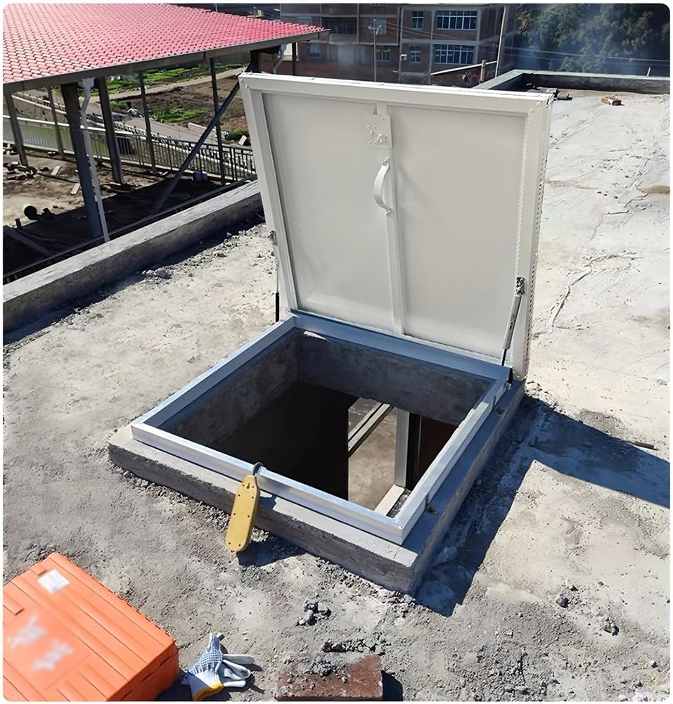 Aluminum Roof Access Hatch - Rainproof Basement Skylight with Gas Shock Strut & Handle, Emergency Escape Lid for Villas, Factories & Homes (97x97cm/38.2x38.2in)