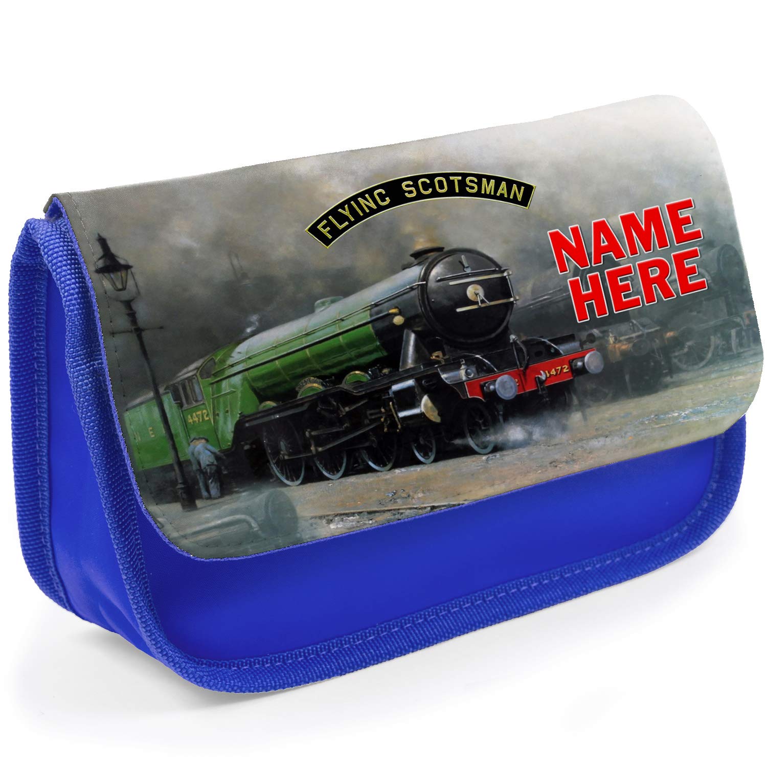 KRAFTYGIFTS Personalised School Pencil Case Flying Scotsman Stationary Bag Girls Boys FST01 (Blue)