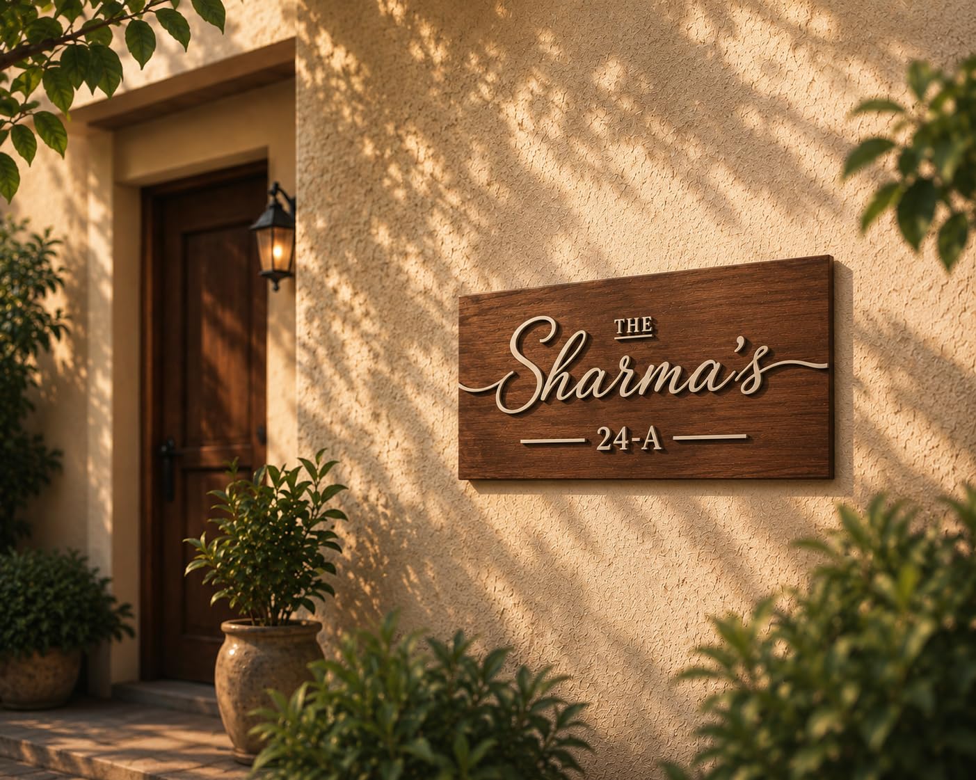 Name plate for home entrance outdoor | Name plate | Wood Personalized NamePlate with 3D Letters | Door nameplates | Custom NamePlate For Home, Office and Outdoor Entrance | 15X30 cm | Wooden | Housewarming Gifts | White Acrylic 3D Letters — Amazon image 5