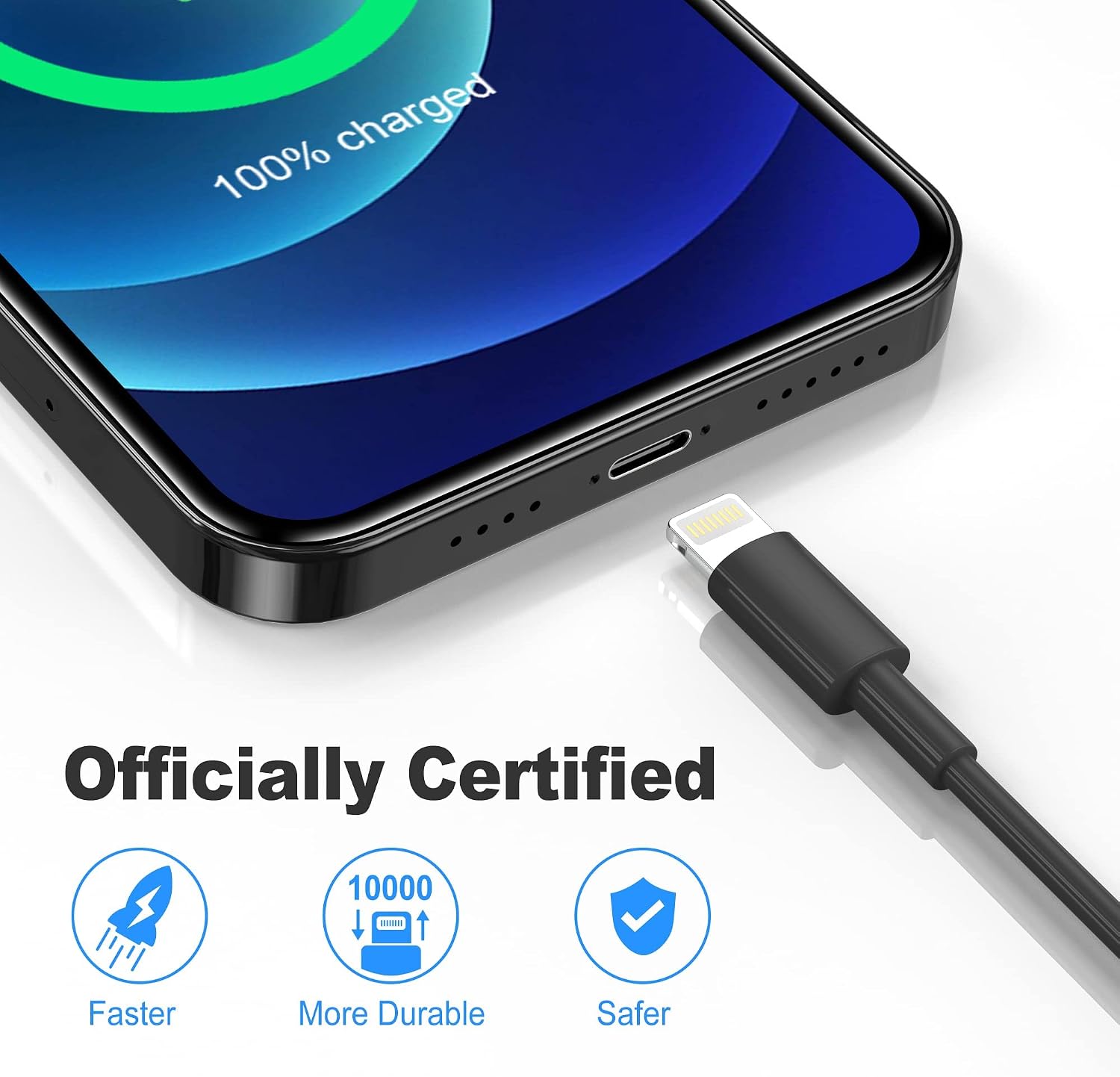 iPhone Charger Cord,[MFi Certified] 6Pack Lightning Cable 6ft,Long Fast Charging 6 Feet for Apple iPhone 14/13/12/11/Pro/Max/SE/X/XS/XR/8/8Plus/iPad(Black)