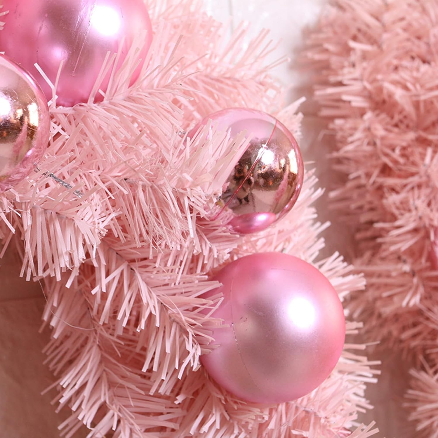 Merry Christmas Pink Wreath, 15.7 inch Pink Artificial Christmas Wreath with Ornament Balls, Christmas Decorations Indoor Outdoor for Front Door Wall Porch Home Decor(L)
