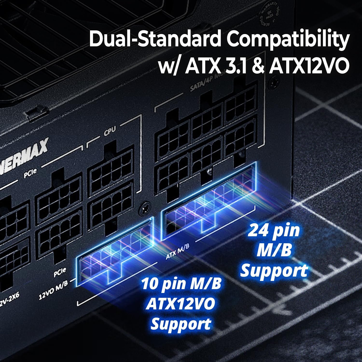 Ички view of the power supply highlighting 100% Japanese industrial-grade capacitors