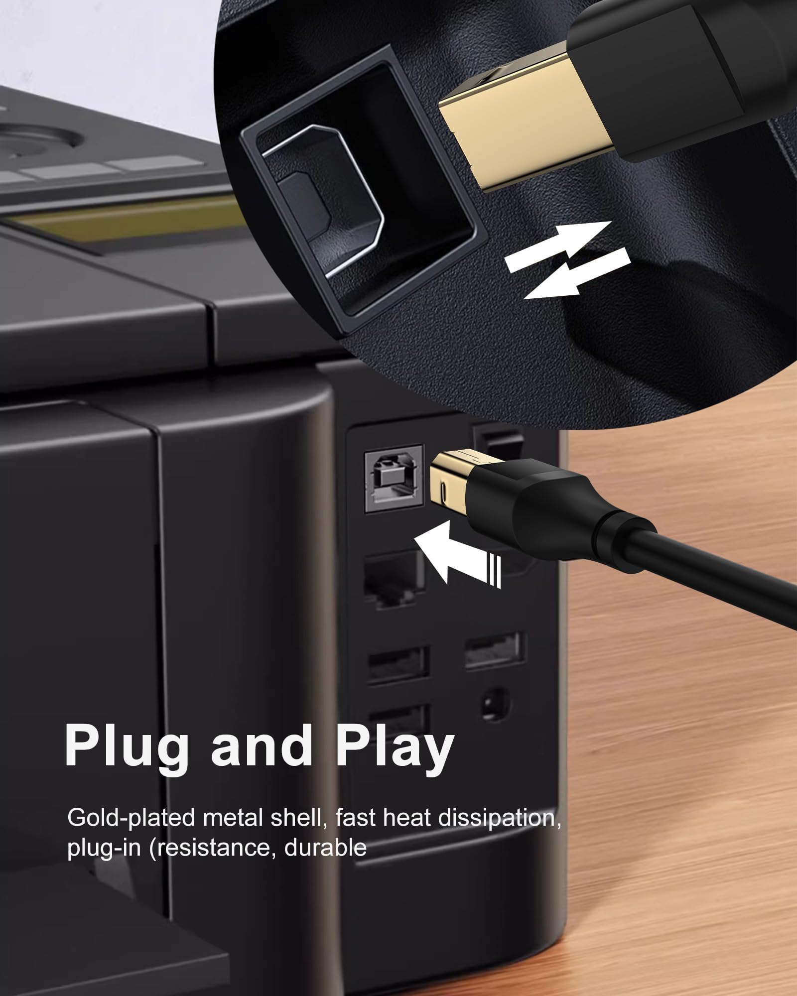 HP - Cavo per stampante, 3 m, quadrato, da USB A a USB B, per stampante/scanner Epson, HP, Canon, Brother, Ethernet, si collega senza problemi a computer/laptop/pc, cavo lungo USB 2.0 tipo B Impresora