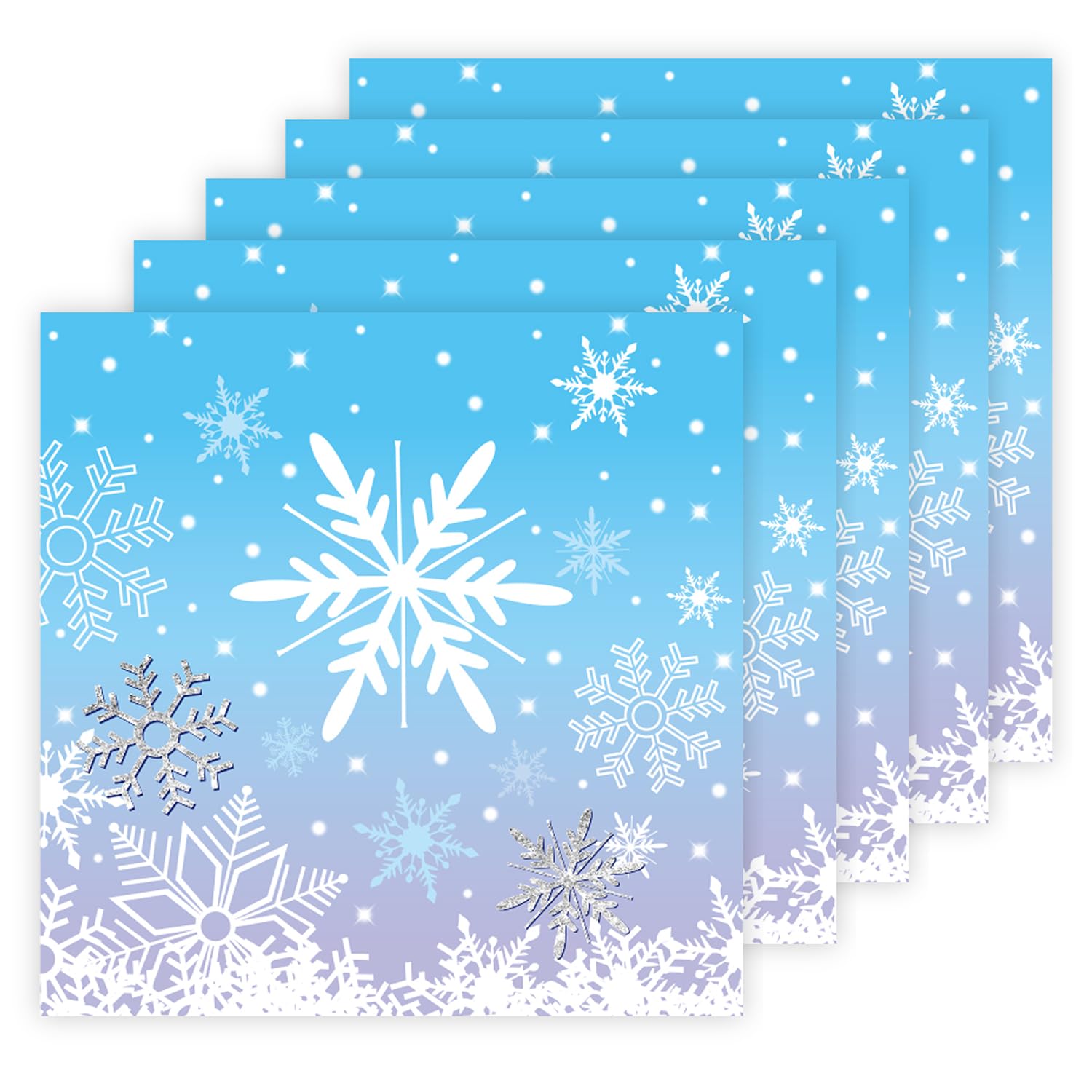 40 Schneeflocken-Servietten – Blau-weißes Design, 33x33 Cm (entfaltet), 2-lagig, Für Winter-Partys & Weihnachtsfeiern