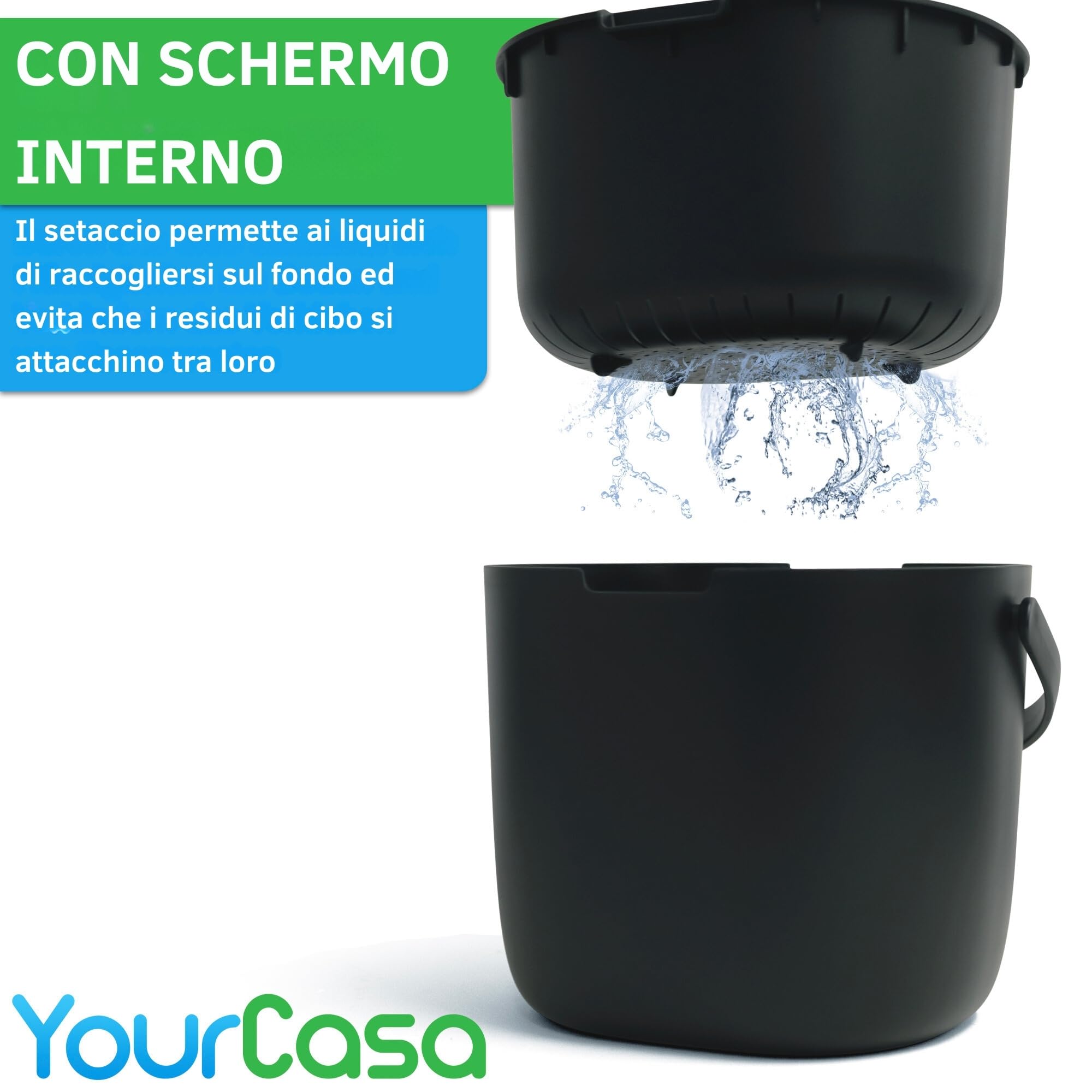 YourCasa Biomülleimer Cucina 3,6L - Compostiera per Rifiuti Biologici Quotidiani, Contenitore Lavabile in Lavastoviglie - Ermetico con Filtro & Manico Ergonomico - Piccolo Bio Bidone per Compost
