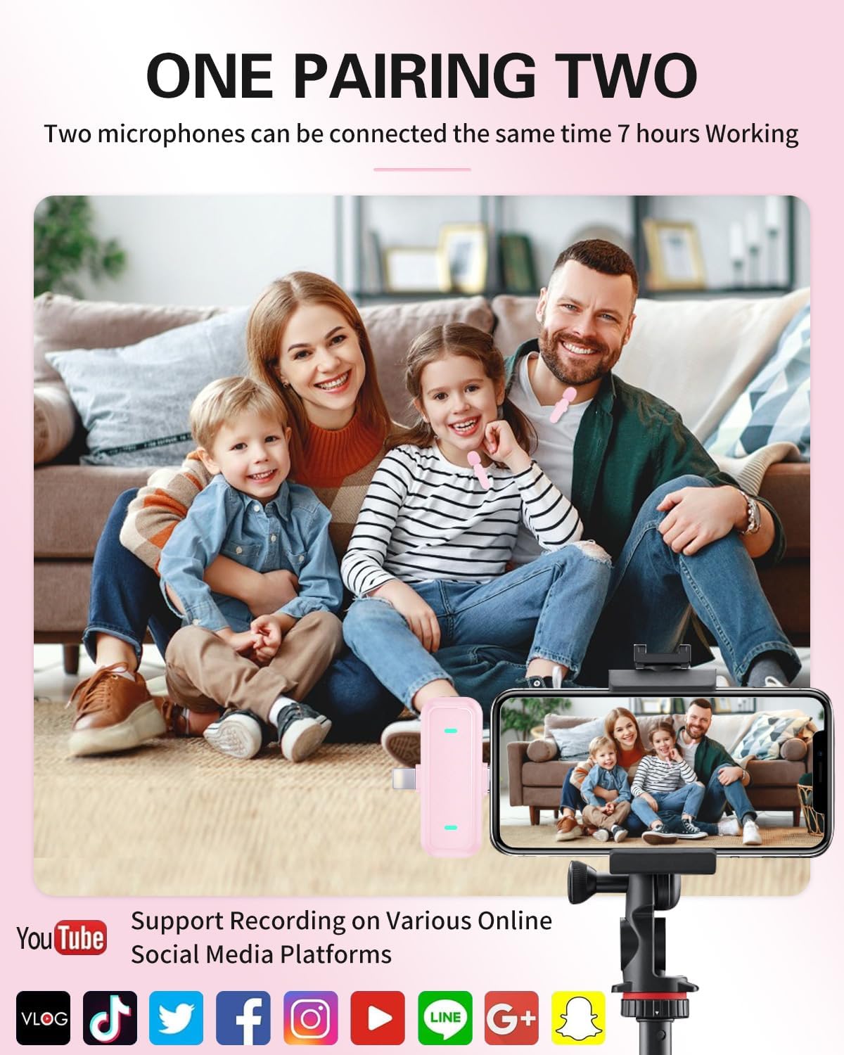 Wireless Lavailer Microphone for iPhone, IPad, Android, Professional Wireless Mini Microphone, 2 in 1 Condenser Lapel Mic for Interview Video Podcast Vlog YouTube ASMR TikTok (2 Pcs)