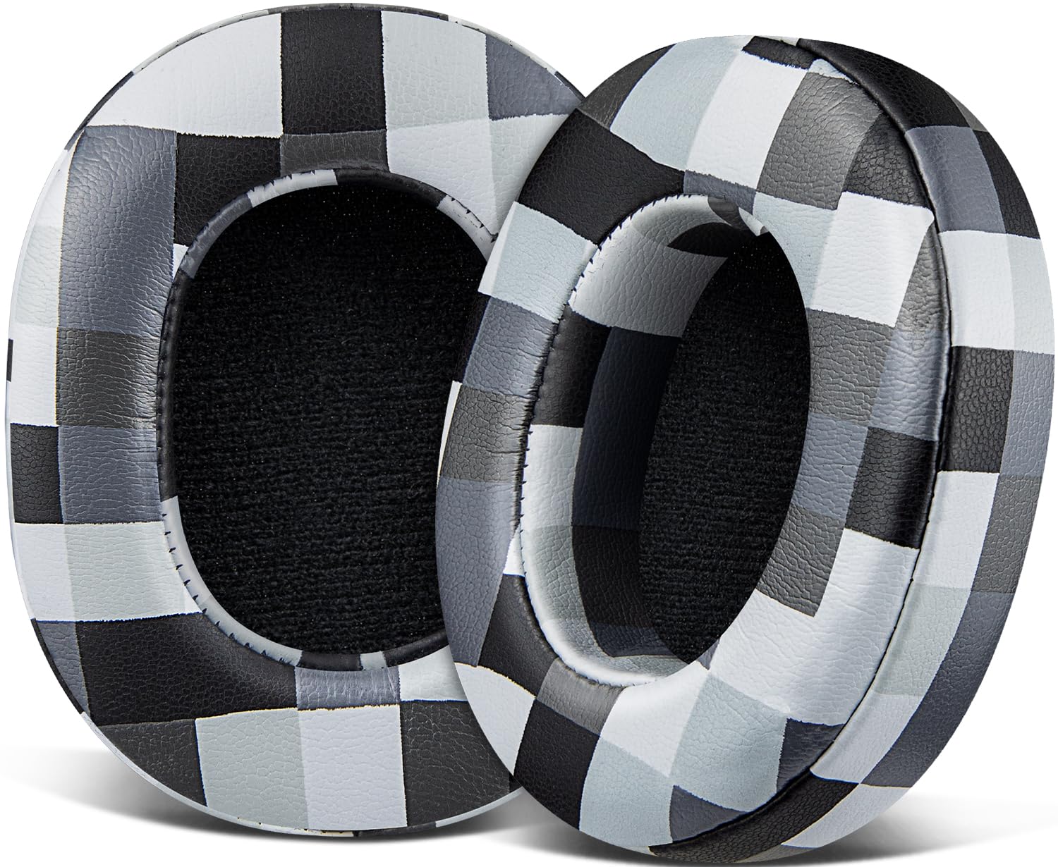 SOULWIT Replacement Earpads for Skullcandy Hesh 3/ANC/Evo & Crusher Wireless/ANC/Evo & Venue ANC Over-Ear Headphones, Ear Pads Cushions with Protein Leather, Noise Isolation Foam - Black&Gray Grid-image-5