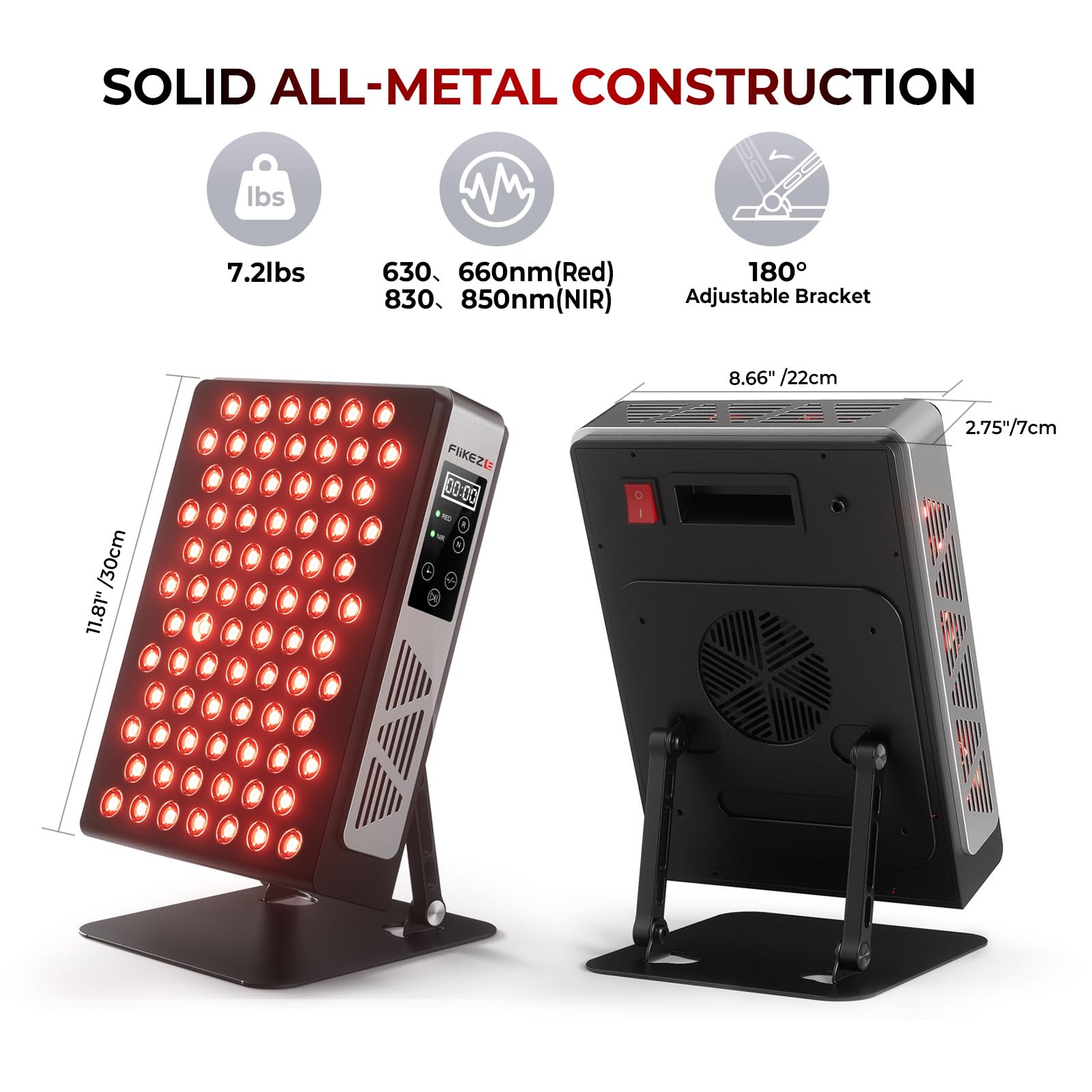 FliKEZE Lampada Infrarossi, 60 LED Luce Rossa Terapia Lampada Infrarossi da (630 nm, 660 nm, 830 nm, 850 nm), Adatto per Uso Domestico, Sport e come Regalo (PRO 60)