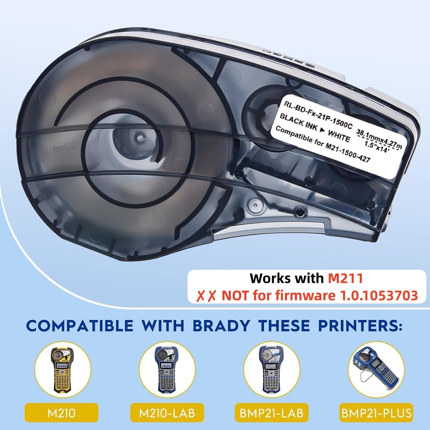 1 Pack Replacement for Brady M21-1500-427 Label Tape, Compatible with Brady M210, M210-LAB, BMP21-PLUS, BMP21-LAB, M211 Printers, Self-Laminating Wire Wrap, 1.5" W 14' L