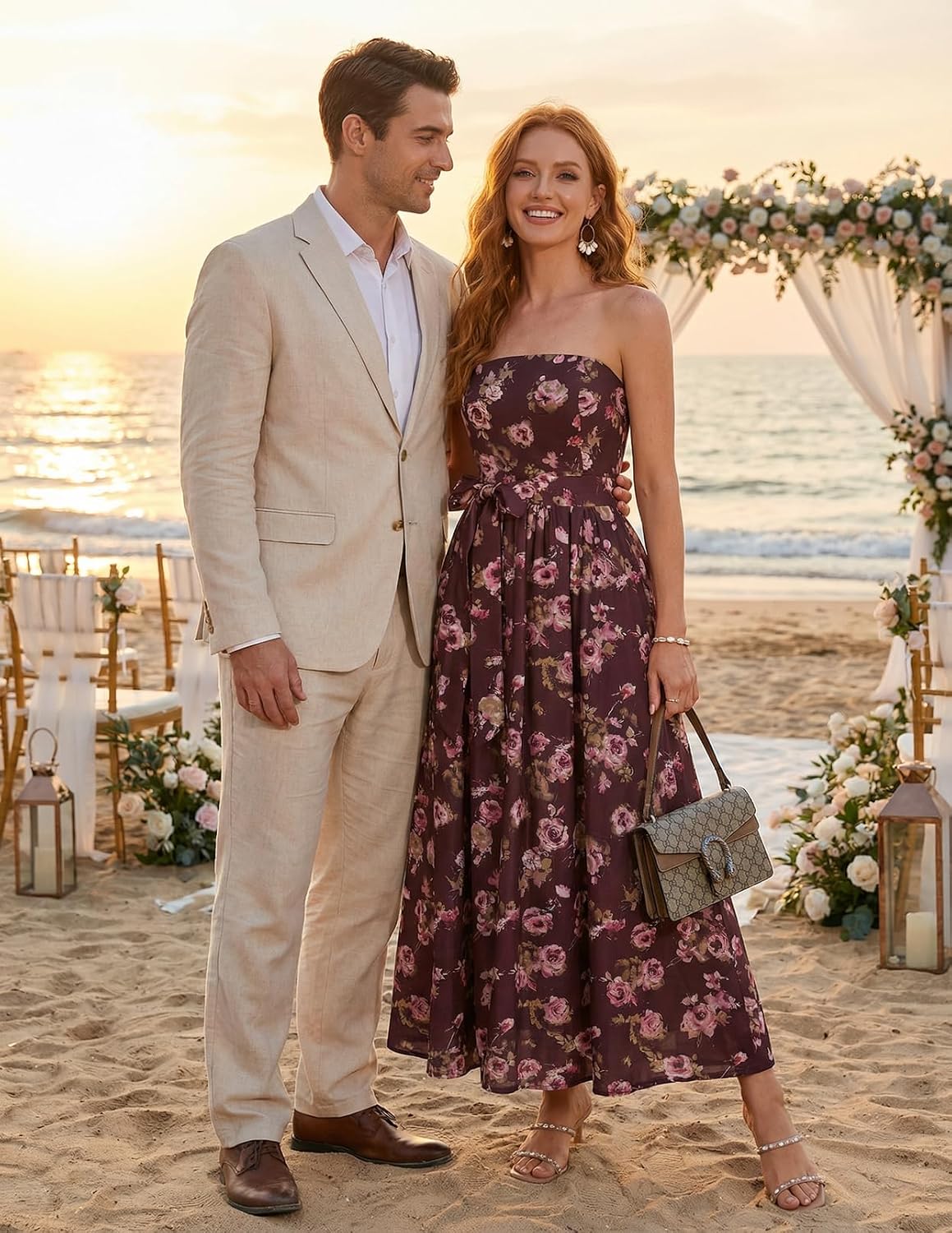 MEROKEETY Women's Summer Floral Maxi Dresses 2026 Strapless Tube Smocked Tie Boho Beach Wedding Guest Flowy Long Sundress
