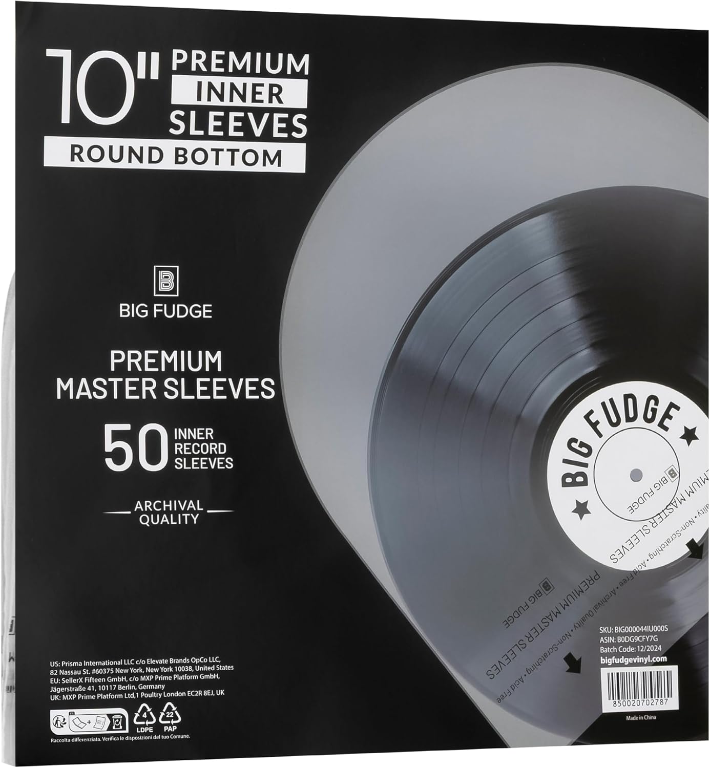 Big Fudge Vinyl Premium 10-Inch Round Bottom Inner Vinyl Sleeves - Anti Static Rice Paper for Dust-Free Records - Covers for Vinyl Record Storage & Vinyl Accessories - 50pcs Pack