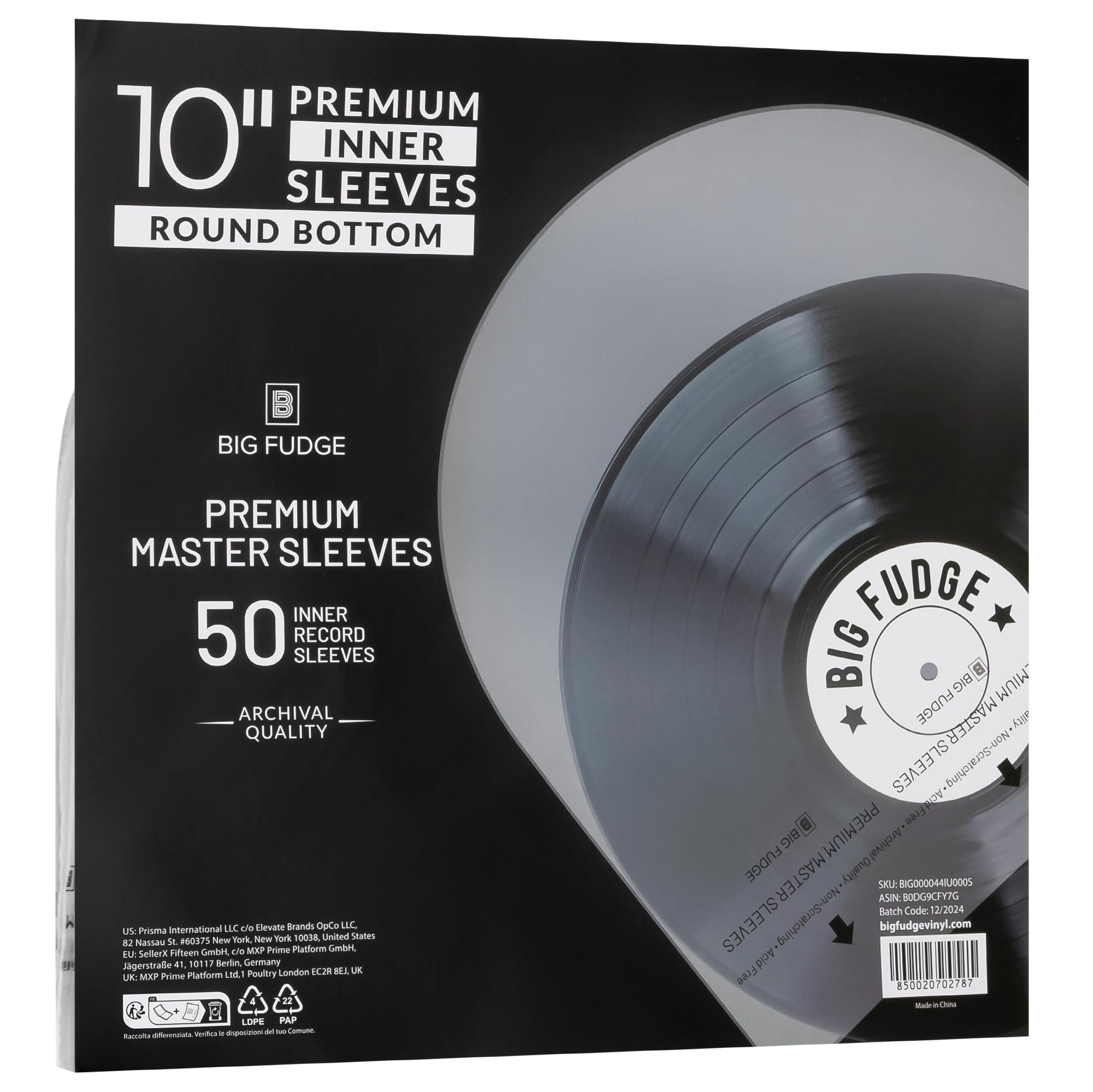 Big Fudge Buste Vinili 78 Giri - 50 Pezzi - Buste Interne Antistatiche per Dischi Vinile LP - Trasparenti con Angoli Arrotondati alla Base - in Polietilene e Carta di Riso