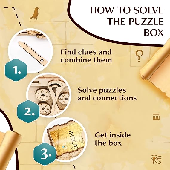 INSCAPE Pharaoh s Secret Puzzle Box - Escape Room in A Box for Adults - Cluebox - Mind Puzzles for Adults - Puzzle Boxes with Hidden Compartments - Wooden Puzzle Box - Birthday Gift Gadget