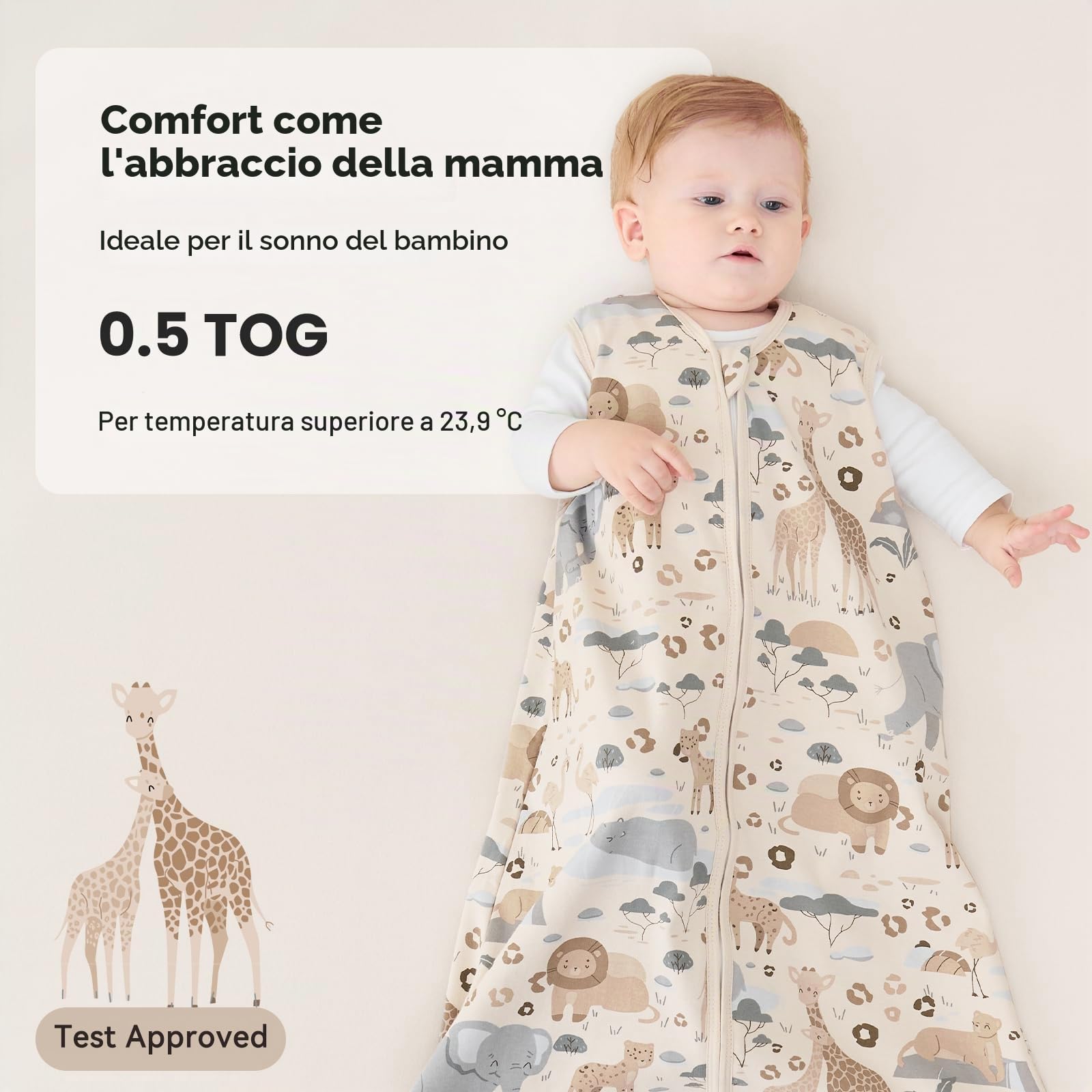Unnivoll Sacco Nanna Estivo 0-6 Mesi 0.5 Tog 100% Cotone Neonato
