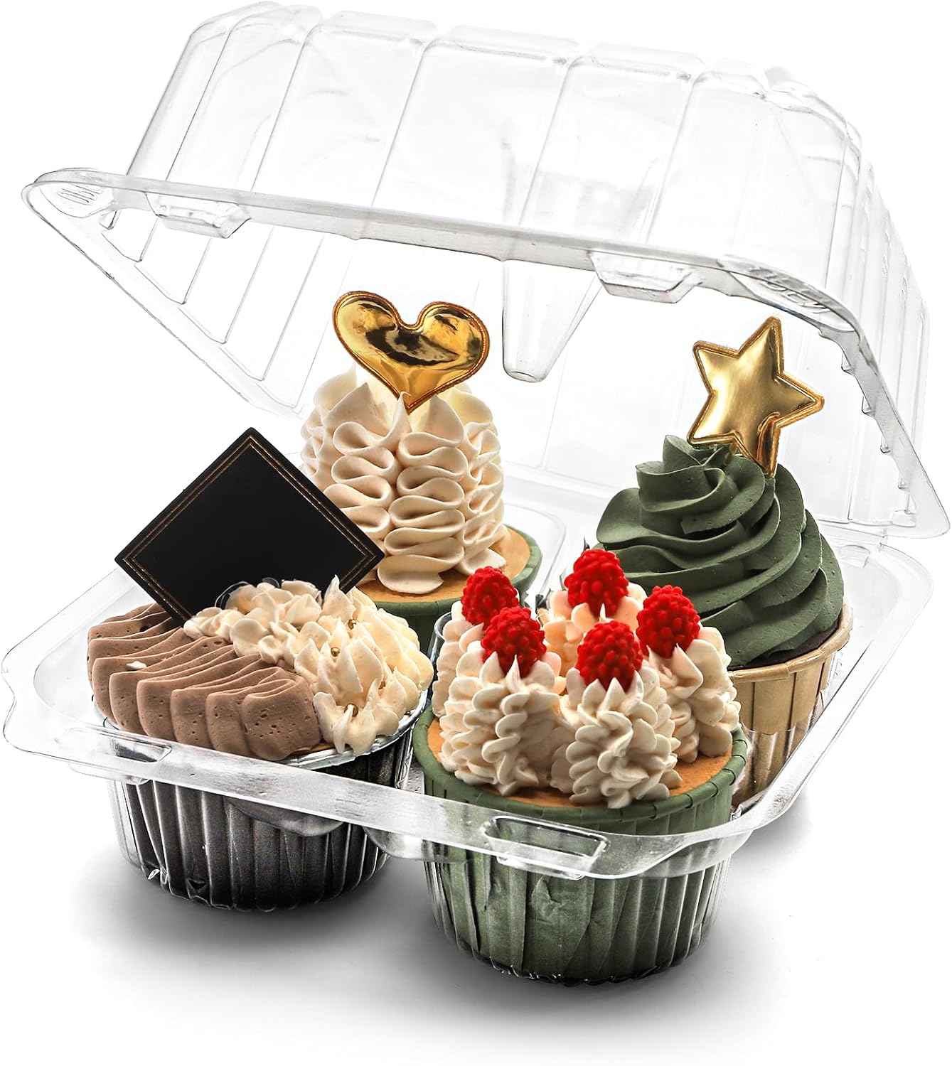 Coloch 50 Pack Clear Cupcake Box, 4 Cavity Plastic Cupcake Holder with Deep Dome Disposable 4-Compartment Dessert Container Bakery Carrying Box for Bakery, Cupcake