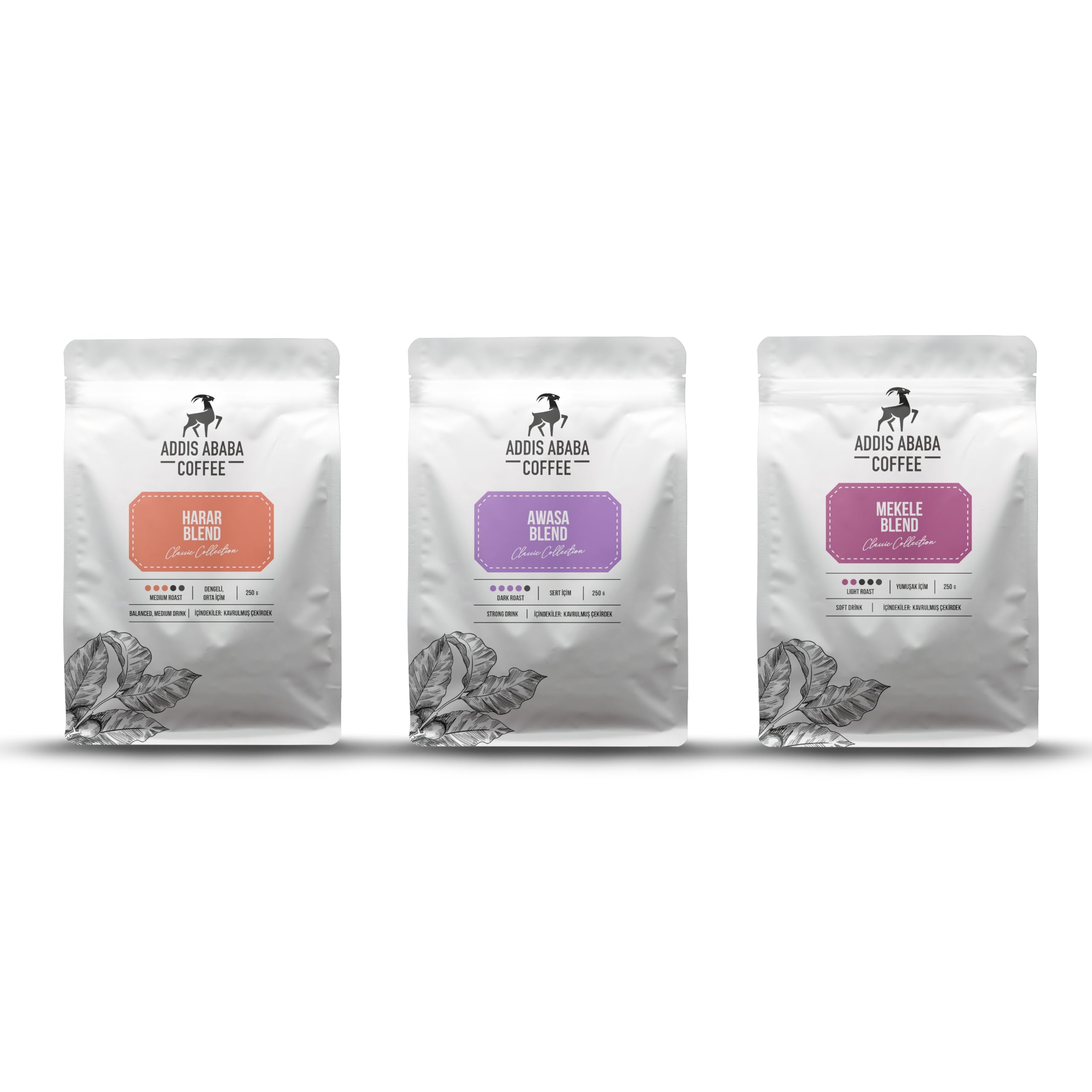 Addis Ababa Coffee - Etiyopya 3'lü Kahve Deneme Seti 750 Gr. (French Press)
