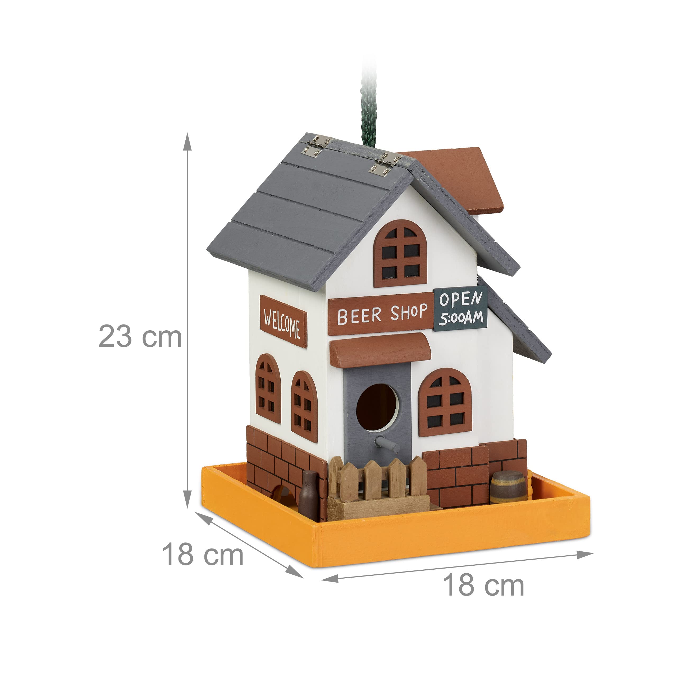 Relaxdays Cabane à Oiseaux, Suspendre, en Bois, Toit ouvrant, HLP : 23 x 18 x 18 cm, pour Jardin, Multicolore