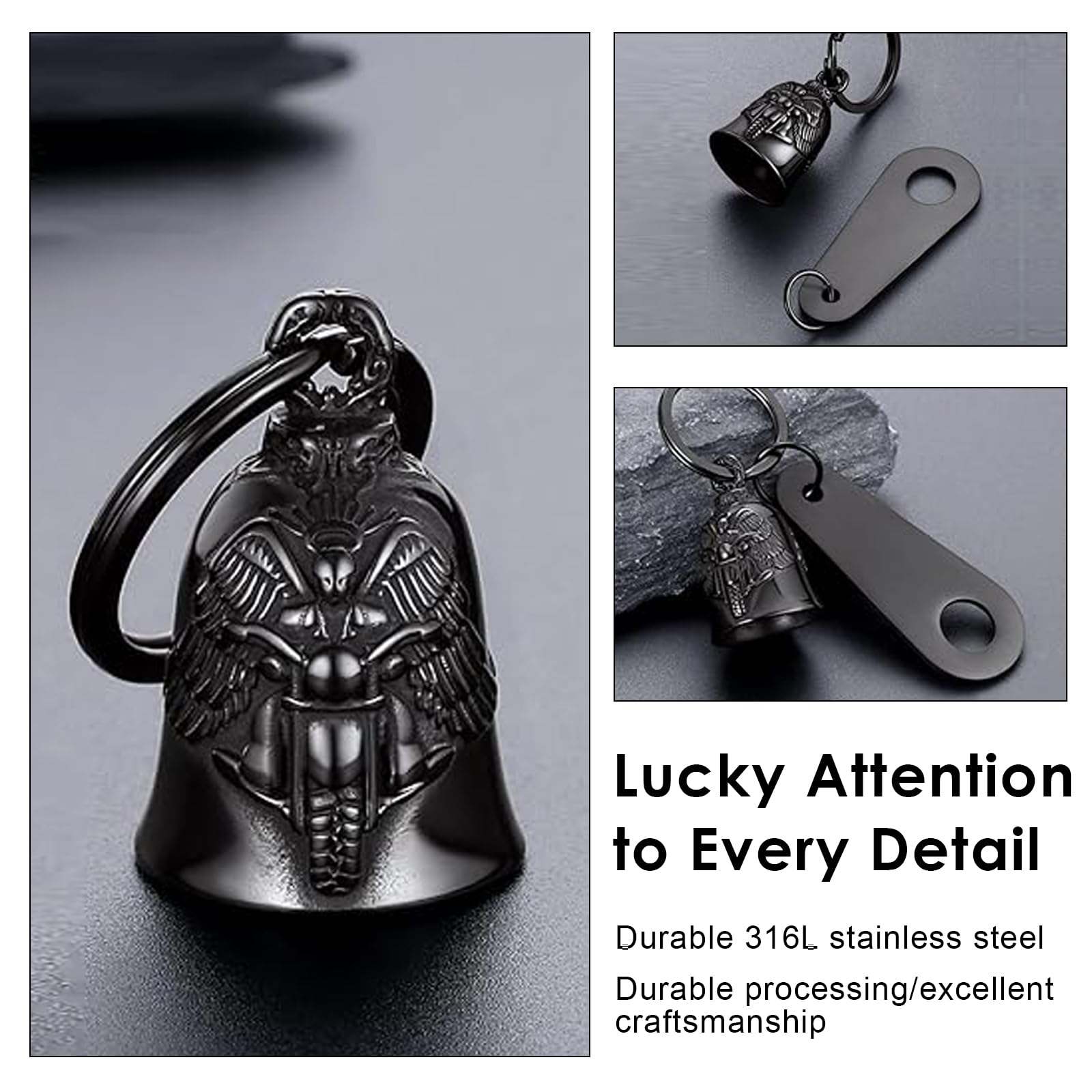 GREATRICH Schlüsselanhänger Motorrad Glocke Glücksbringer, Edelstahl Guardian Bell Biker Bell als Motorrad Deko und Geschenke Für Männer, Kleine Schutzglocke, Geschenk für Motorradfahrer - 3