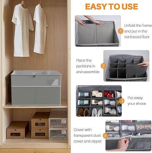 Miniatura 5 de MIFXIN Caja de almacenamiento de zapatos grande para armario, 16 pares de contenedores de almacenamiento de zapatos con cubierta transparente y asas