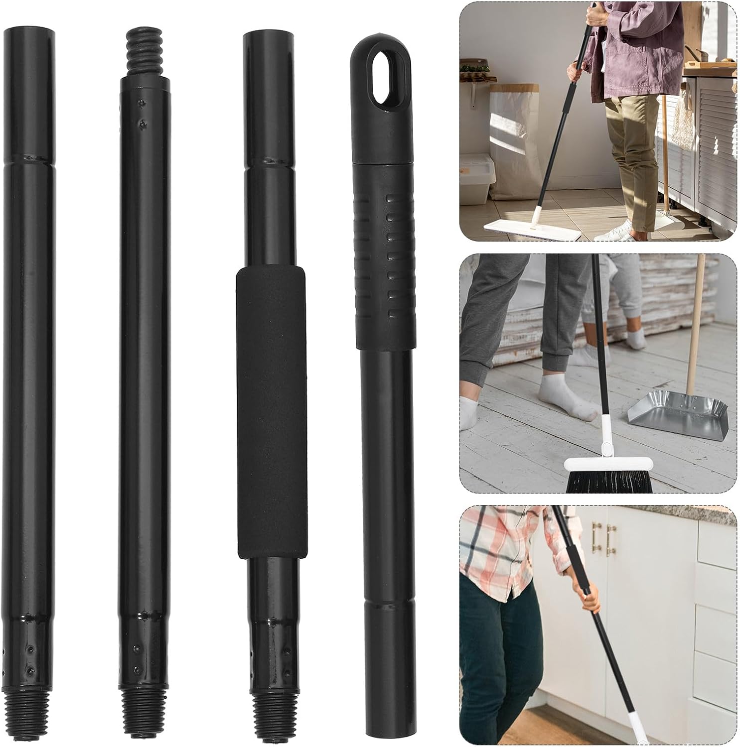 Sturdy Metal Mop Pole Replacement with Threaded Plastic Connector Mop Stick Handle Section for Secure Floor Cleaning Replacement Handle for Home and Commercial Use