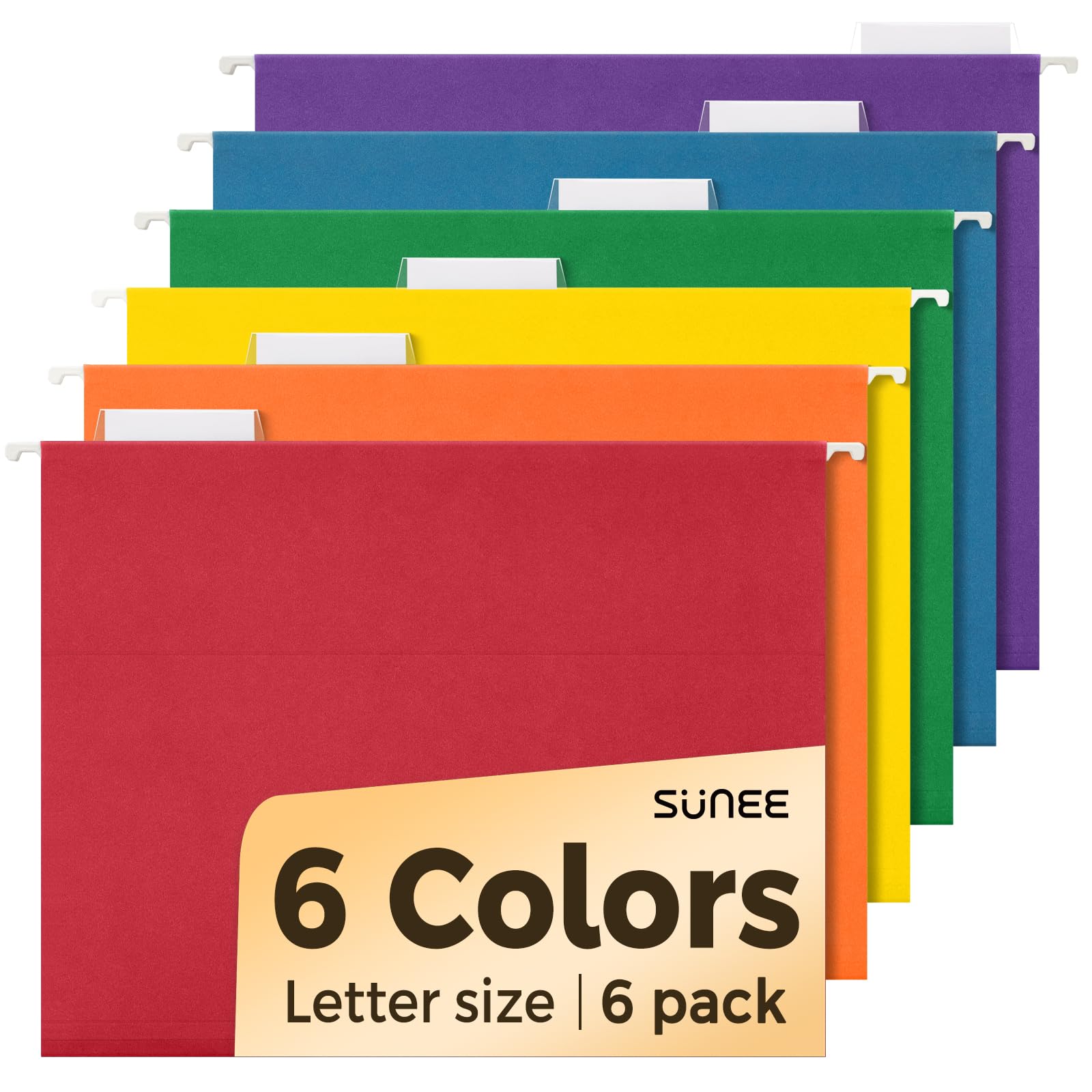 SUNEE Hanging File Folders, 6 Pack Letter Size Hanging File Folders with 1/5-Cut Tabs, Ideal for Home and Office Organization and Papers