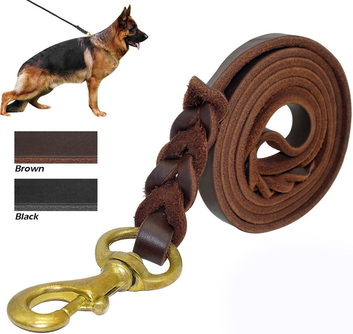 Braided Genuine Leather Dog Leash 8 Foot Long 1/2 Inch Wide Dog Training Leash Lead Strong, Durable Dog Slip Lead