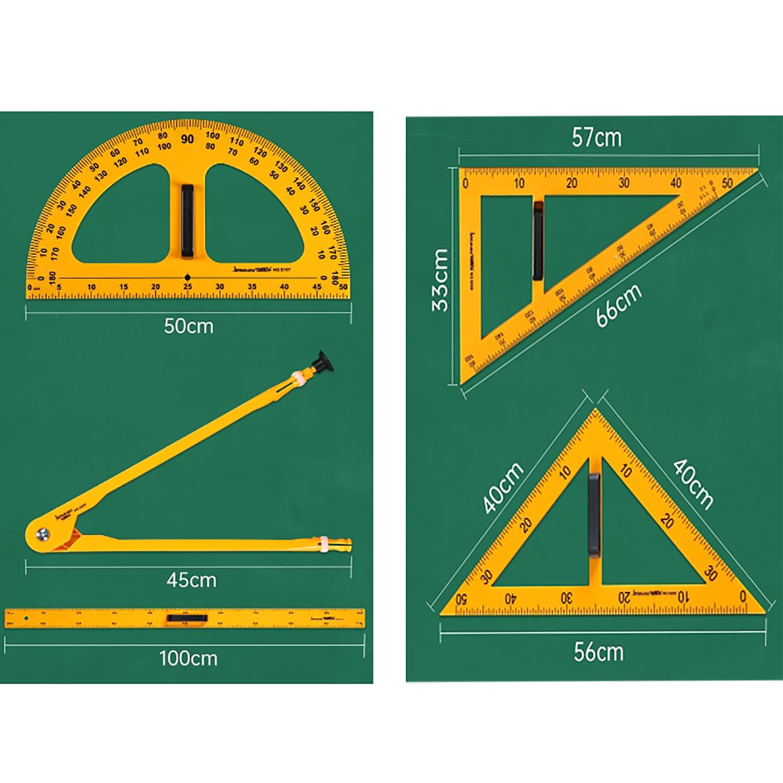 Zestaw linijek do szkoły, linijka 100 cm, kompas 45 cm, kątomierz 50 cm, przezroczysta skala, idealny do rysowania geometrycznego, zestaw narzędzi dla nauczycieli