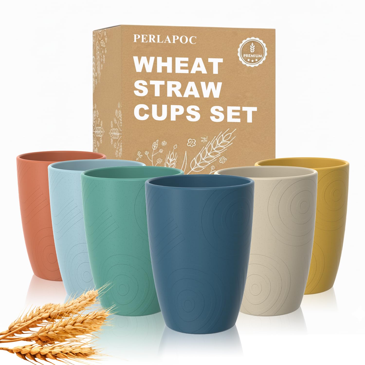 Wheat Straw Small Cups Set of 6, 12 OZ Plastic Kids Cups, Colorful