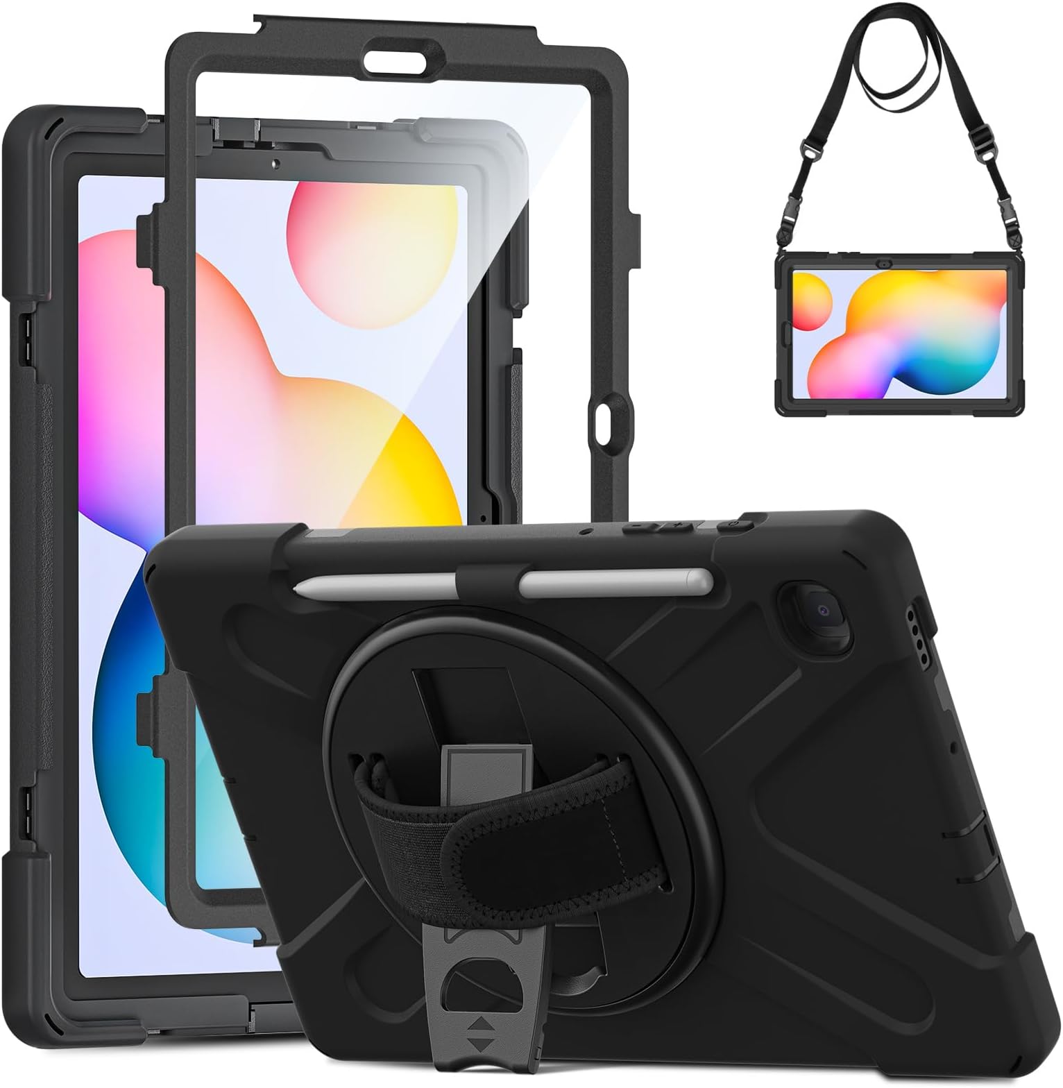 Coque Antichoc Gerutek Pour IPad Air 13" / IPad Pro 12.9" - Support Rotatif 360°, Dragonne, Bandoulière, Porte-stylo - 14