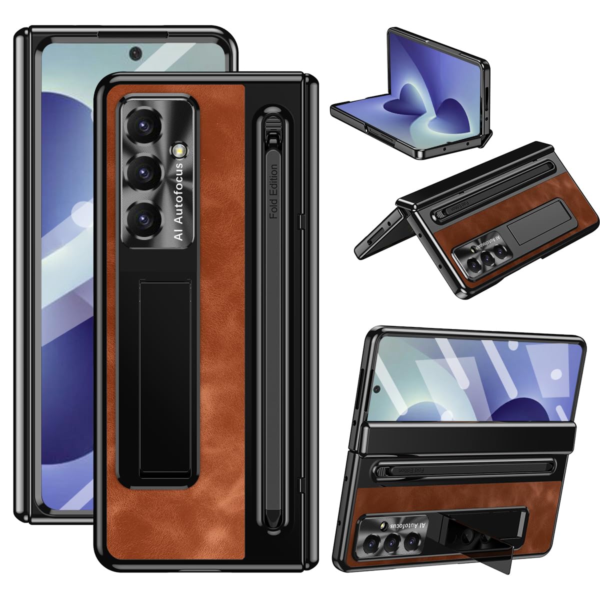 BRAND SET Etui do Samsung Galaxy Z Fold8 Ultra z uchwytem i uchwytem na długopis, etui PC z odpornym na wstrząsy, wbudowaną osłoną ekranu, zawiasami i osłoną aparatu, brązowe