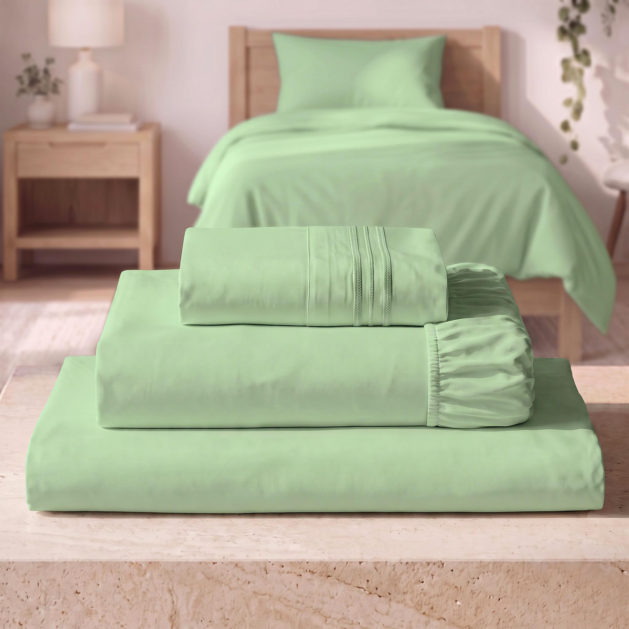 Mellanni Iconic 3-Piece, Ultra Soft Sheet Set (Twin, Pistachio)