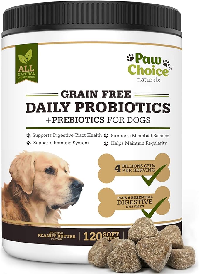 Paw Choice Grain Free Probiotics for Dogs with Prebiotics, Digestive Enzymes 120