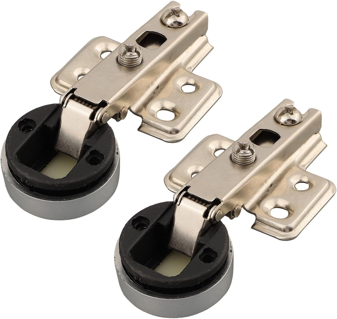 26mm Glass Door Hinge Display Cabinet, Black Silver Fixed Buffer Hinge with Cup Screws, Hardware Wine Showcase Furniture, 84x32mm, 2 Pack(Straight Hinge)