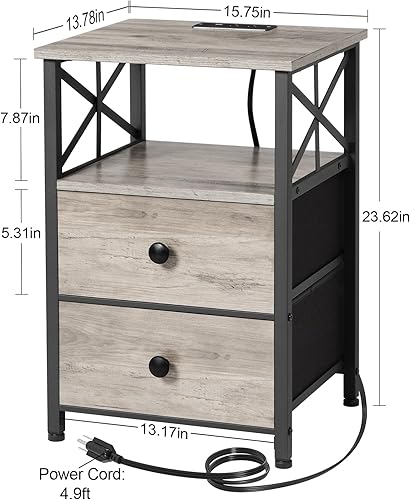 Miniatura 7 de AMHANCIBLE Juego de 2 mesas auxiliares en forma de C mesa auxiliar con estación de carga