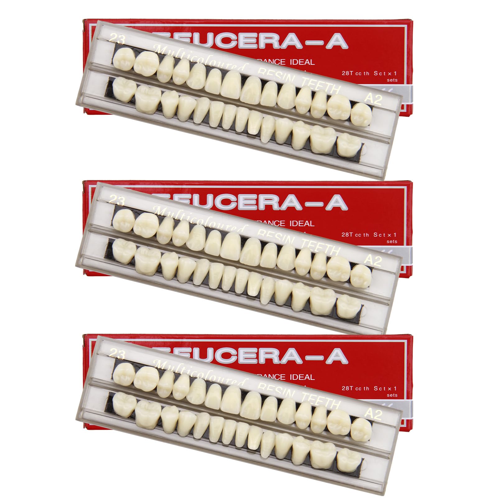 84Pcs Fake Teeth Resin Denture False Tooth Dental Acrylic Upper + Lower Temporary Crowns Replacement Kit for Missing Loose Tooth Fill Large Gap Makeup Cosplay Horror Prop, 3 Sets, Light Yellow