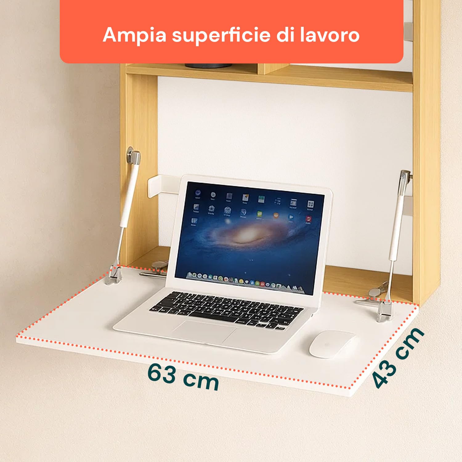 Wintem - Scrivania a Muro Richiudibile con Ripiani Portaoggetti, Design Salvaspazio per Casa e Ufficio, Facile da Ripiegare, Ideale come Scrittoio da Parete Moderno e Funzionale