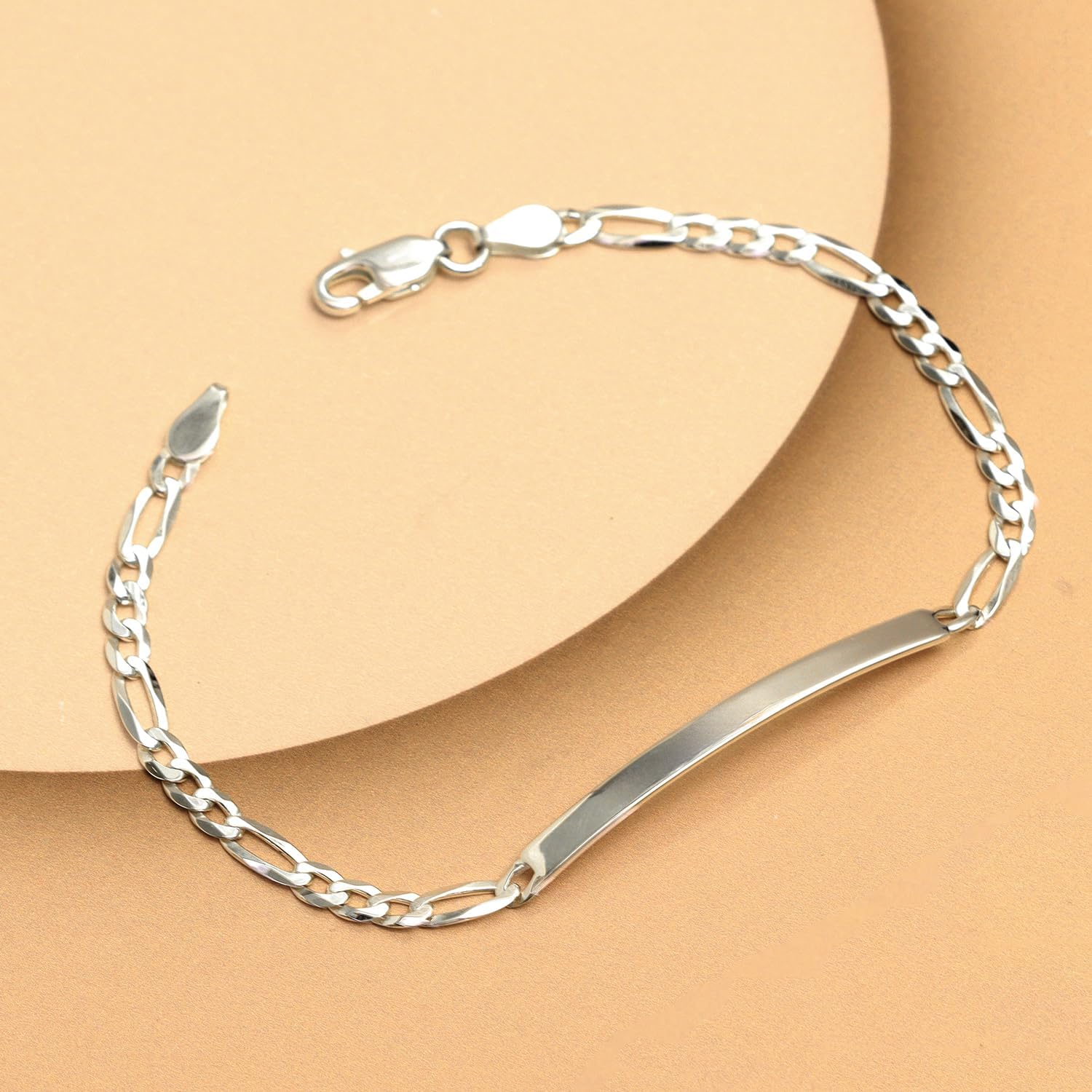 LeCalla 925 Sterling Silver Men’s ID Bracelets for Men | 4MM Figaro Link Chain Bar Bracelet | Men's Classic Silver Identification Chain Jewelry Gift for Him, (7.5, 8, 8.5, 9 Inches)