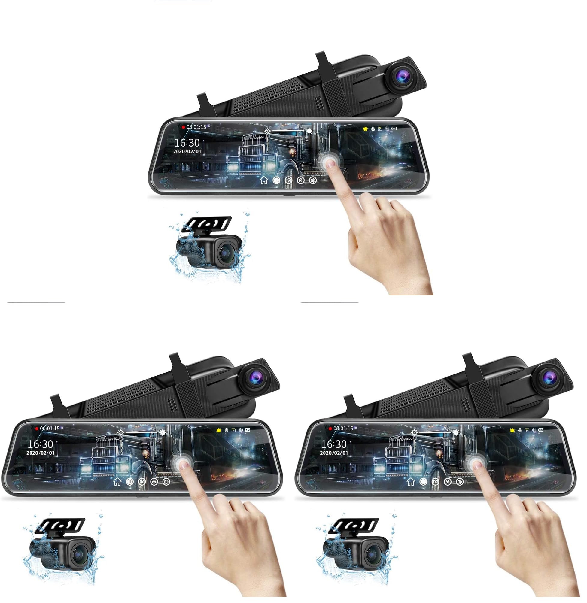 10'' Mirror Dash Cam Night Vision 1080P FHD Full Touch Screen Front and Rear View Backup Camera for Cars Loop Recording Streaming Media 170°Wide Angle Parking Assistance 6M Cable (Pack of 3) 10 Inch (Pack of 3)